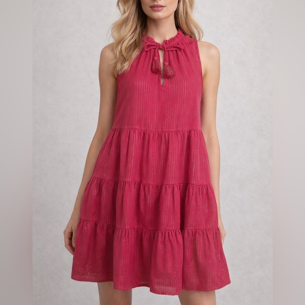 J.Crew Pink Tiered Sleeveless Dress w/ Tassel Ties | Size S (1132)